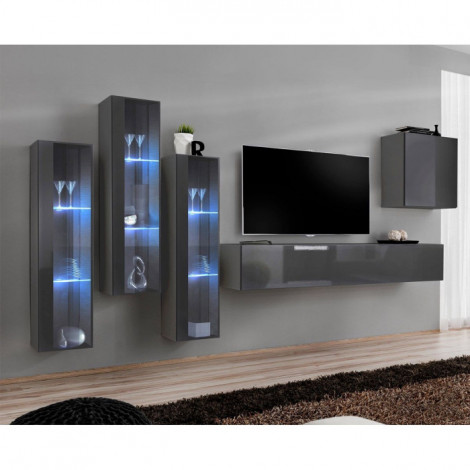 Meuble TV Mural Design "Switch XIII" 330cm Gris|Meuble TV|Paris Prix