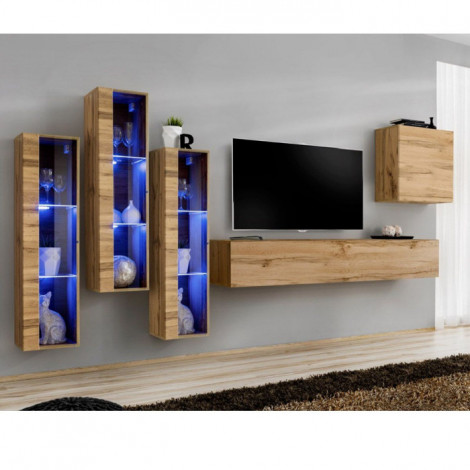 Meuble TV Mural Design "Switch XIII" 330cm Naturel|Meuble TV|Paris Prix