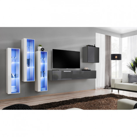 Meuble TV Mural Design "Switch XIII" 330cm Gris & Blanc|Meuble TV|Paris Prix
