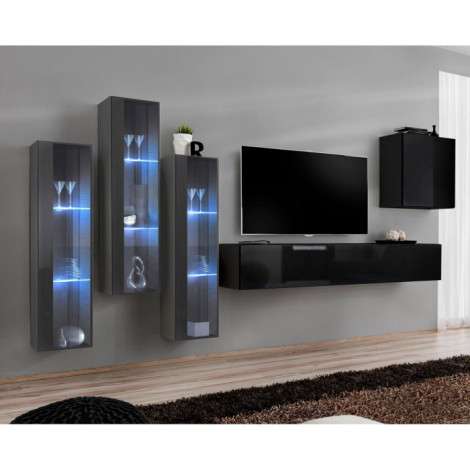 Meuble TV Mural Design "Switch XIII" 330cm Gris & Noir|Meuble TV|Paris Prix