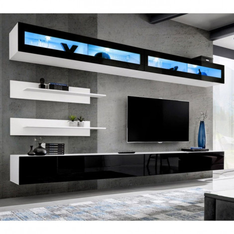 Meuble TV Mural Design "Fly VII" 320cm Noir & Blanc|Meuble TV|Paris Prix