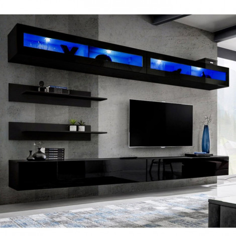 Meuble TV Mural Design "Fly VII" 320cm Noir|Meuble TV|Paris Prix