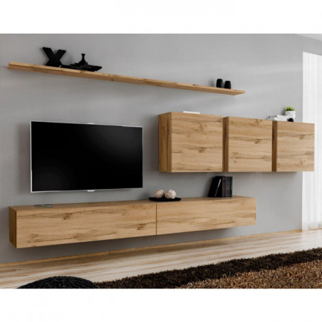 Meuble TV Mural Design "Switch VII" 340cm Naturel|Meuble TV|Paris Prix
