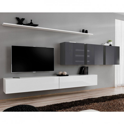 Meuble TV Mural Design "Switch VII" 340cm Blanc & Gris|Meuble TV|Paris Prix