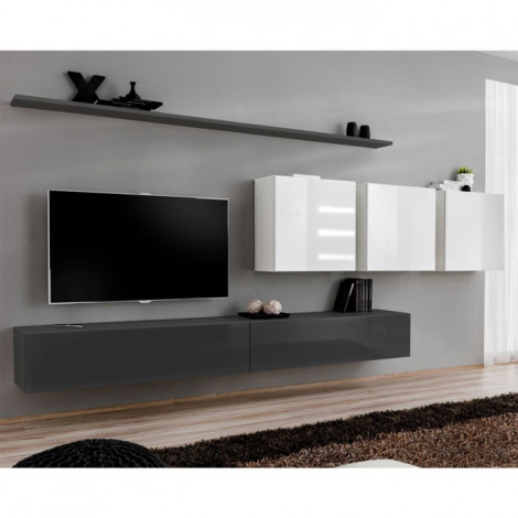 Meuble TV Mural Design "Switch VII" 340cm Gris & Blanc|Meuble TV|Paris Prix