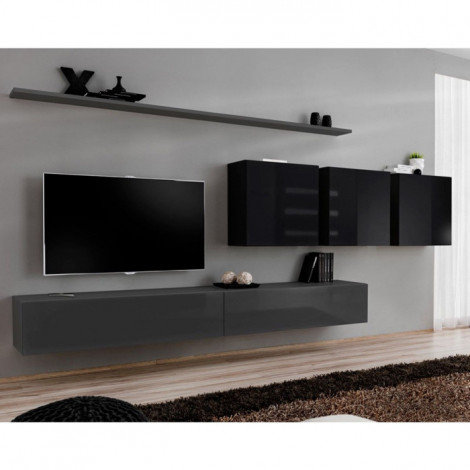 Meuble TV Mural Design "Switch VII" 340cm Gris & Noir|Meuble TV|Paris Prix