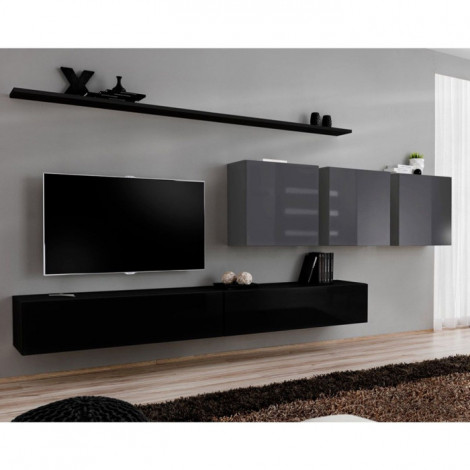 Meuble TV Mural Design "Switch VII" 340cm Noir & Gris|Meuble TV|Paris Prix