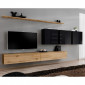 Meuble TV Mural Design "Switch VII" 340cm Naturel & Noir|Meuble TV|Paris Prix