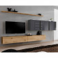 Meuble TV Mural Design "Switch VII" 340cm Naturel & Gris|Meuble TV|Paris Prix