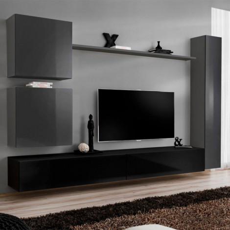 Meuble TV Mural Design "Switch VIII" 280cm Gris & Noir|Meuble TV|Paris Prix