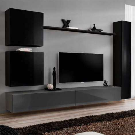 Meuble TV Mural Design "Switch VIII" 280cm Noir & Gris|Meuble TV|Paris Prix