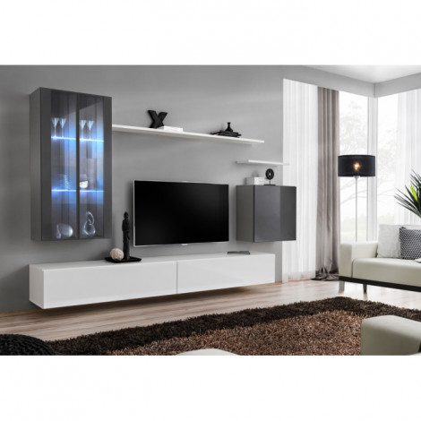 Meuble TV Mural Design "Switch XII" 270cm Gris & Blanc|Meuble TV|Paris Prix