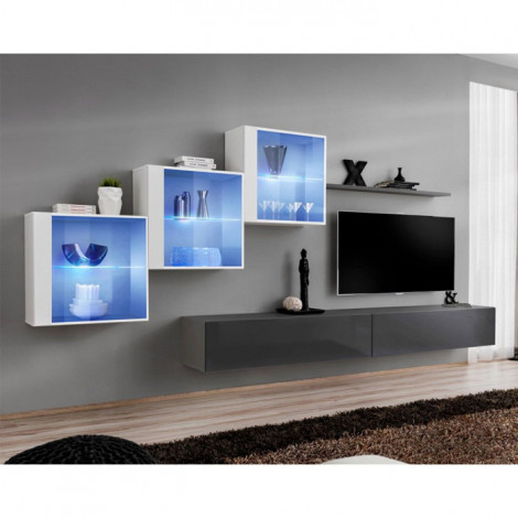 Meuble TV Mural Design "Switch XX" 330cm Gris & Blanc|Meuble TV|Paris Prix