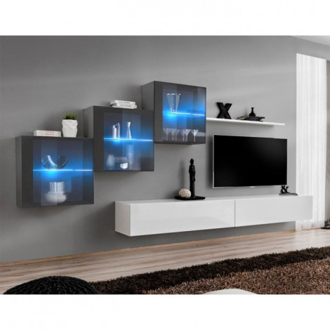 Meuble TV Mural Design "Switch XX" 330cm Blanc & Gris|Meuble TV|Paris Prix