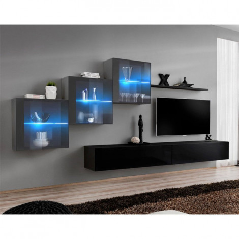 Meuble TV Mural Design "Switch XX" 330cm Noir & Gris|Meuble TV|Paris Prix