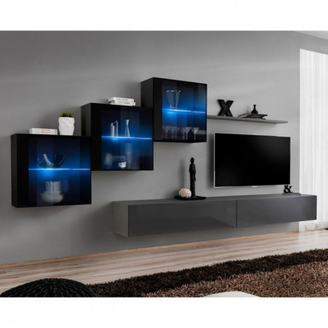 Meuble TV Mural Design "Switch XX" 330cm Gris & Noir|Meuble TV|Paris Prix