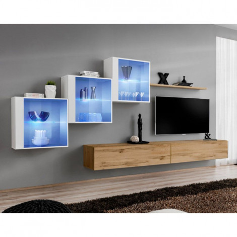 Meuble TV Mural Design "Switch XX" 330cm Naturel & Blanc|Meuble TV|Paris Prix