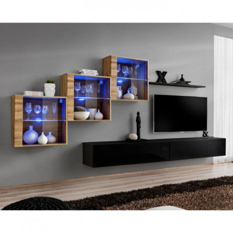 Meuble TV Mural Design "Switch XX" 330cm Noir & Naturel|Meuble TV|Paris Prix