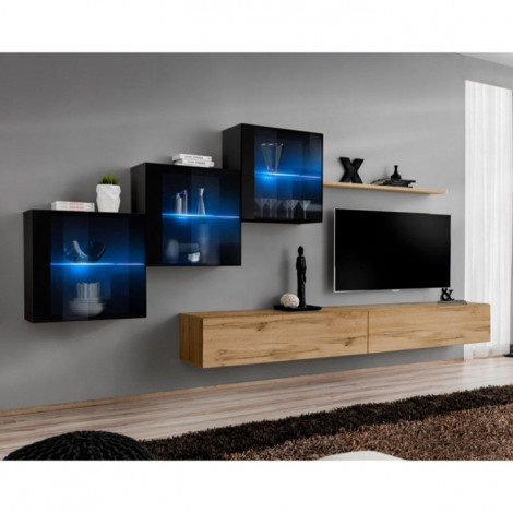 Meuble TV Mural Design "Switch XX" 330cm Naturel & Noir|Meuble TV|Paris Prix