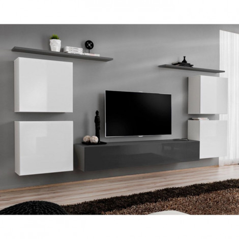 Meuble TV Mural Design "Switch IV" 320cm Blanc & Gris|Meuble TV|Paris Prix