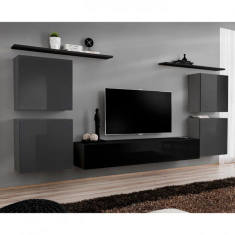 Meuble TV Mural Design "Switch IV" 320cm Gris & Noir|Meuble TV|Paris Prix