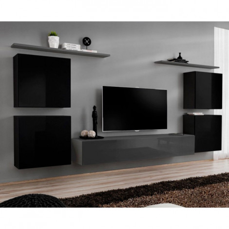 Meuble TV Mural Design "Switch IV" 320cm Noir & Gris|Meuble TV|Paris Prix