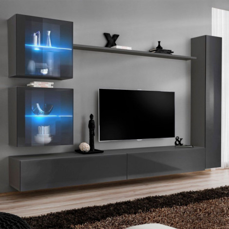 Meuble TV Mural Design "Switch XVIII" 280cm Gris|Meuble TV|Paris Prix