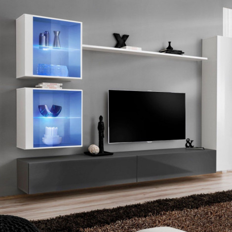 Meuble TV Mural Design "Switch XVIII" 280cm Gris & Blanc|Meuble TV|Paris Prix