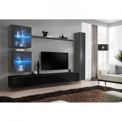 Meuble TV Mural Design "Switch XVIII" 280cm Noir & Gris|Meuble TV|Paris Prix