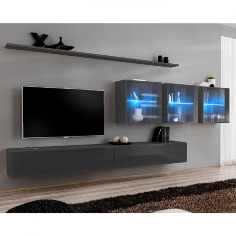 Meuble TV Mural Design "Switch XVII" 340cm Gris|Meuble TV|Paris Prix
