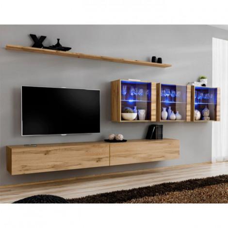 Meuble TV Mural Design "Switch XVII" 340cm Naturel|Meuble TV|Paris Prix