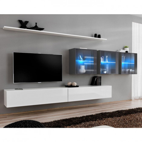 Meuble TV Mural Design "Switch XVII" 340cm Blanc & Gris|Meuble TV|Paris Prix
