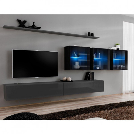 Meuble TV Mural Design "Switch XVII" 340cm Gris & Noir|Meuble TV|Paris Prix