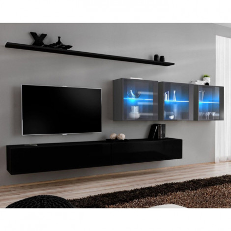 Meuble TV Mural Design "Switch XVII" 340cm Noir & Gris|Meuble TV|Paris Prix