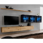 Meuble TV Mural Design "Switch XVII" 340cm Naturel & Noir|Meuble TV|Paris Prix
