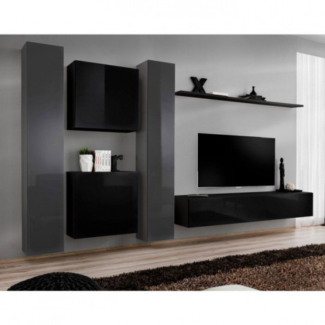Meuble TV Mural Design "Switch VI" 330cm Noir & Gris|Meuble TV|Paris Prix
