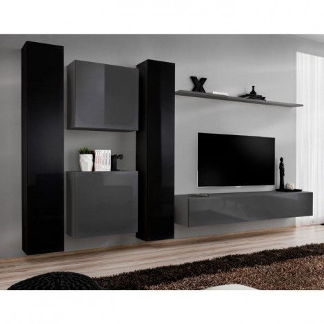 Meuble TV Mural Design "Switch VI" 330cm Gris & Noir|Meuble TV|Paris Prix
