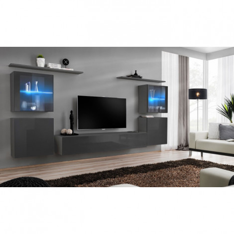 Meuble TV Mural Design "Switch XIV" 320cm Gris|Meuble TV|Paris Prix