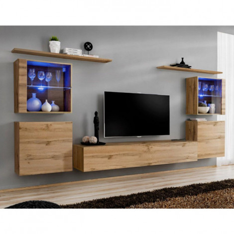 Meuble TV Mural Design "Switch XIV" 320cm Naturel|Meuble TV|Paris Prix