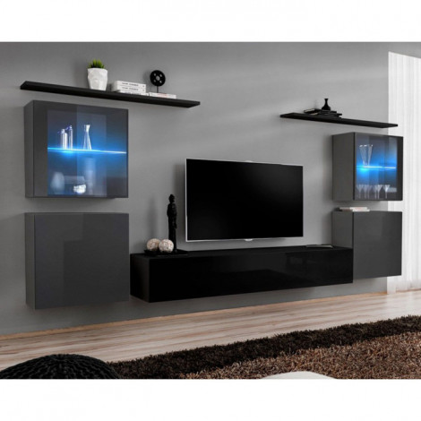 Meuble TV Mural Design "Switch XIV" 320cm Gris & Noir|Meuble TV|Paris Prix