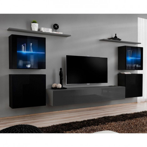 Meuble TV Mural Design "Switch XIV" 320cm Noir & Gris|Meuble TV|Paris Prix