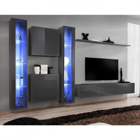 Meuble TV Mural Design "Switch XVI" 330cm Gris|Meuble TV|Paris Prix