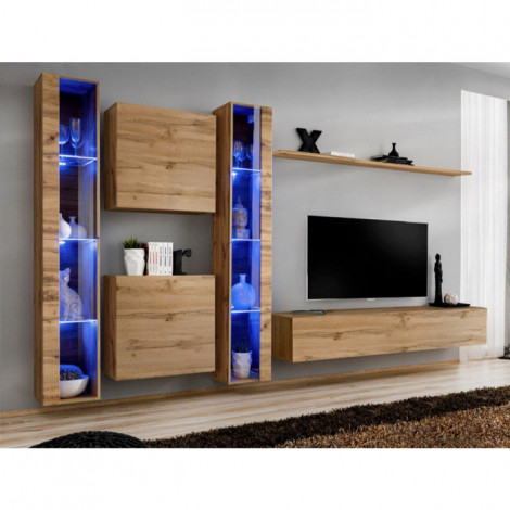 Meuble TV Mural Design "Switch XVI" 330cm Naturel|Meuble TV|Paris Prix
