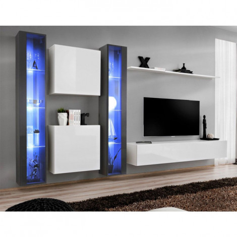 Meuble TV Mural Design "Switch XVI" 330cm Gris & Blanc|Meuble TV|Paris Prix