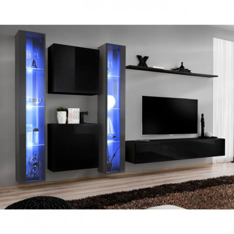 Meuble TV Mural Design "Switch XVI" 330cm Gris & Noir|Meuble TV|Paris Prix