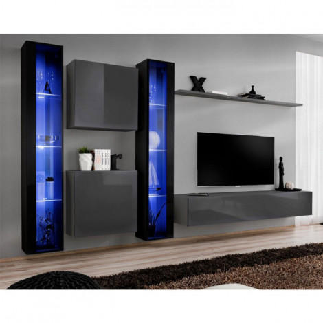 Meuble TV Mural Design "Switch XVI" 330cm Noir & Gris|Meuble TV|Paris Prix