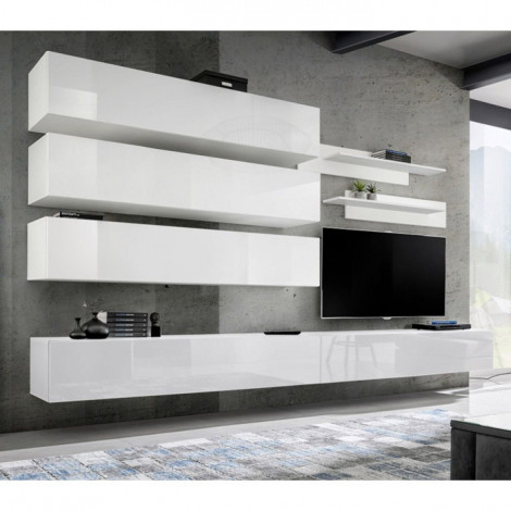 Meuble TV Mural Design "Fly IX" 320cm Blanc|Meuble TV|Paris Prix