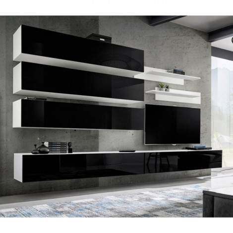 Meuble TV Mural Design "Fly IX" 320cm Noir & Blanc|Meuble TV|Paris Prix