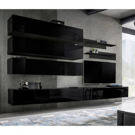 Meuble TV Mural Design "Fly IX" 320cm Noir|Meuble TV|Paris Prix