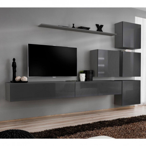 Meuble TV Mural Design "Switch IX" 310cm Gris|Meuble TV|Paris Prix
